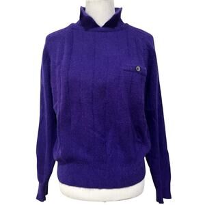 Liz Claiborne Vintage Women’s Sweater M Purple Collared Lambswool Angora Classic